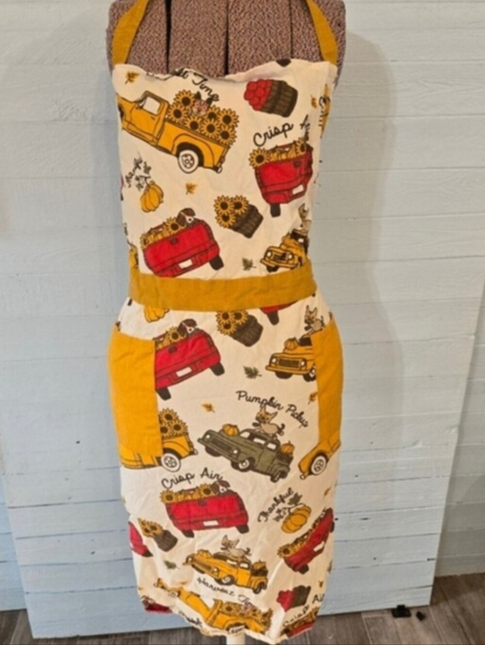 Fall Farm Truck Pumpkin Cat Apple Sunflower Print Apron Cottagecore Farmhouse